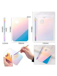 1 pieza Juego de paleta de maquillaje de acero inoxidable, paleta de mezcla estilo coreano con espátula, bandeja de mezcla de cosméticos antideslizante y suave para base, corrector, crema, herramientas de maquillaje profesional para principiantes, estudiantes, tocador, dormitorio, viaje, regalo - Multicolor - Ver 14