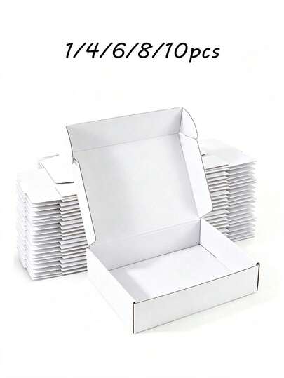 1/4/6/8/10pcs White Kraft Paper Boxes, Suitable For Small Businesses; Medium Size Cardboard Gift Boxes For Packaging And Shipping Gifts, Small Gift Packaging