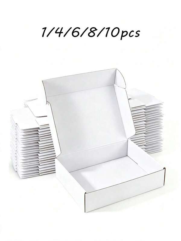 1/4/6/8/10pcs White Kraft Paper Boxes, Suitable For Small Businesses; Medium Size Cardboard Gift Boxes For Packaging And Shipping Gifts, Small Gift Packaging
