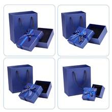 EIGIIS Starry Blue Jewelry Gift Box With Bow, Lid And Base Set, 4 Sizes + Gift Bag, Ring Necklace Bracelet Box, Jewelry Packaging - Royal Blue - View 6