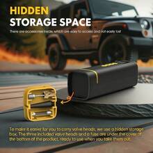 CARSUN Carson Mini Tire Inflator, Portable Air Compressor Pump, 150 PSI, 4 Preset Tire Pressure Modes, Auto Shut-Off, LED Light, Bottom Storage Box (1 Fuse, 3 Adapter Tips), Suitable For Cars, Motorcycles, Balls And Other Vehicle Accessories - Wired 12V-dC - View 3
