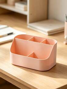 1pc Squishy‑Texture Desktop Storage Box, Solid Plain Color, Multi‑Grid Partition, Minimalist Modern Style, Back To School, Autumn‑Winter Daily Use, Women Students, Bedroom Vanity, Office Desk, Dorm, Organize Cosmetics, Statio - Multicolor - View 13