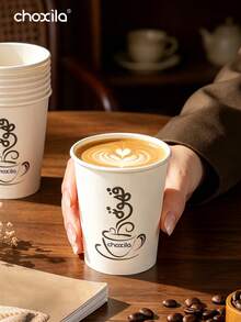 choxila Custom Logo Disposable Paper Coffee Cups 9oz Single Wall Thickened White Paper Cups, Suitable For Hot Drinks, Coffee Shop Takeout, Office Daily Use, Ideal For Coffee Shop Owners - Multicolor - View 6