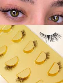 5 paires d'extensions de cils 3D en fourrure de chat à effet œil de renard naturel, bouclés et ailés, avec bande transparente invisible, faux cils confortables et légers pour débutants - Voir 1