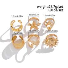 6pcs Vintage Bohemian Vacation Style Gold Flower & Starfish Ring Set, Stackable Rings, Women's Fashion Jewelry - Yellow Gold - View 8