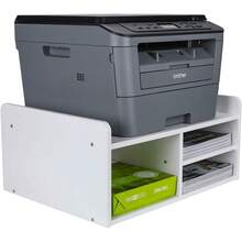 EasyPAG Schreibtisch-Druckerständer mit 4 Fächern aus Holz, Druckerregal, A4-Papier-Organizer für Büro und Zuhause, Weiß AMUZ - Weiß - Übersicht 3