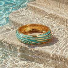 ORNAPEADIA 1pc Women's Gold-Plated Turquoise Enamel Open Bangle Bracelet, Versatile Beach & Daily Wear Accessory, Suitable For Gift - SZ60882-8 - View 4