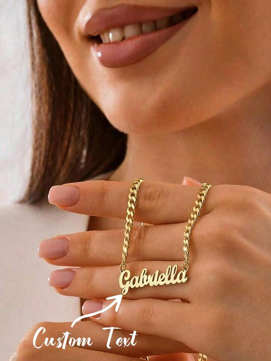 Customized Name Necklace, 18K Gold Plated Chain, Stainless Steel Material, Couples Gift - Wrexham Font-4.0 Grinding Chain-40+5cm - View 1