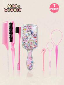 7pcs Kids Air Cushion Hair Comb Set, Cute Unicorn Cartoon Comb, Hair Styling Tools, Edge Comb, Hair Brush, Tail Comb, Styling Comb, Suitable For Girls To Create Smooth Hairstyles, Can Be Used For Hair Design And Cleaning - Multicolor - View 1