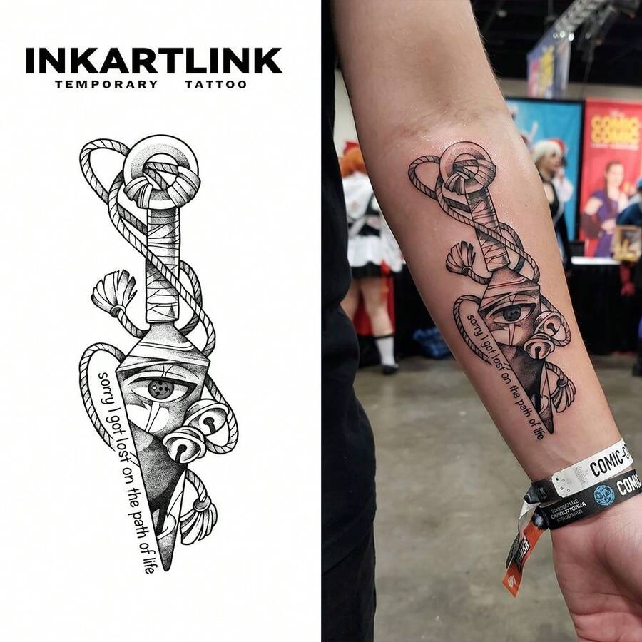 INKARTLINK 1入美式復古手臂裝飾貼紙，臨時防水身體藝術紋身貼，持效1-2週，植物果汁紋身，男女皆宜，派對裝飾必備 - 黑色 - 查看 1