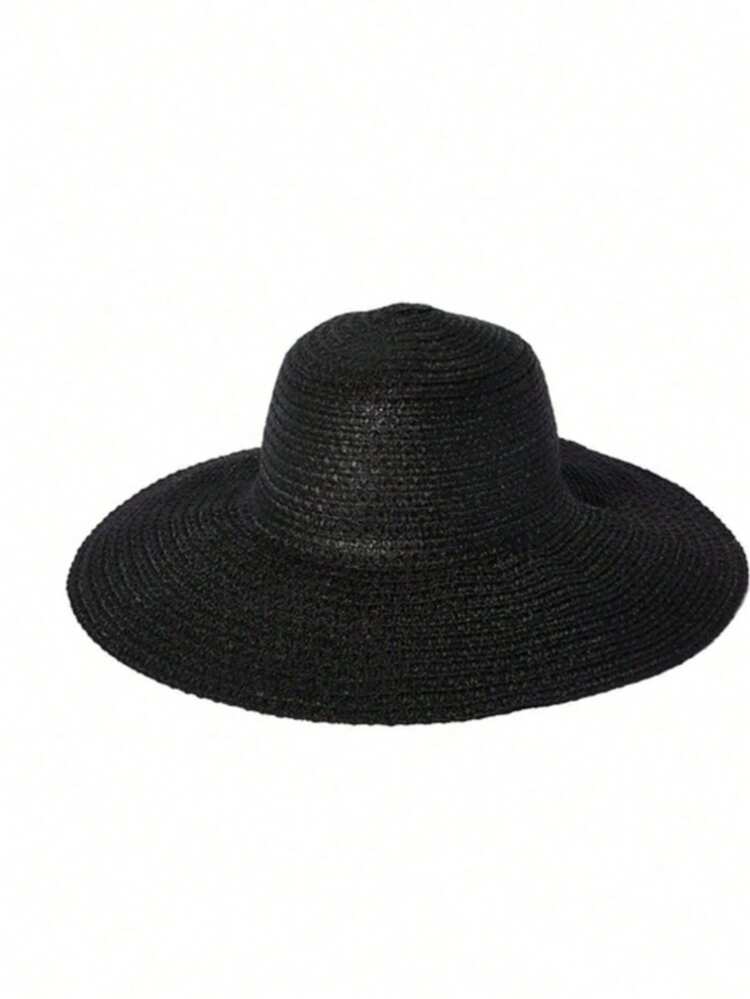 1pc Fashionable Summer Wide Brim Straw Hat, Suitable For Beach Vacation And Casual Daily Wear - C - View 2