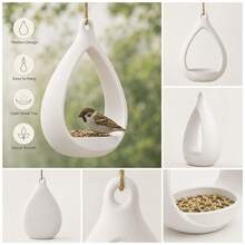 Mangeoire à oiseaux d'extérieur, mangeoire à oiseaux suspendue en forme de goutte d'eau minimaliste moderne surdimensionnée, plateau d'alimentation pour oiseaux sauvages de jardin imprimé en 3D moulé en une seule pièce, décoration de paysage de cour, d'arbre, de balcon, cadeau pour les passionnés d'observation des oiseaux, blanc minimaliste, 1 pièce - A - Voir 10