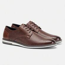 Men's Breathable Hollow-Out Cool Fashion Versatile Beach Vacation Casual Oxford Shoes, New Summer Lightweight Non-Slip Derby Shoes - Burgundy - View 3