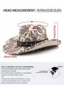 1pc Western Cowboy Hat, Paisley Pattern, Metal Decorative Band, Printed, Bohemian, Daily, Festival Wear - Top Hat - View 2