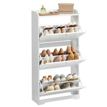 VASAGLE Shoe Cabinet With 3 Flip Drawers, Shoe Storage Cabinet, Adjustable And Removable Dividers, Holds Up To 18 Pairs Of Shoes, Entryway, 9.4 X 23.6 X 42.5 Inches - 白色 - 查看 2
