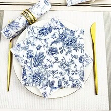 80 Count 13*13 Inch Disposable Blue Floral Pattern Napkins, For Home Gatherings, Outdoor Picnics, Parties, Wedding Banquets, Restaurant Decorative Napkins - Multicolor - View 2