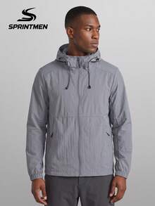 1pc Dark Grey Hooded Men's Casual Jacket, Lightweight & Comfortable, Hooded Drawstring, Outdoor Men's Top, Sporty Style, Machine Washable, Hiking, Camping, Daily Commute, Men's Casual Jacket - Grey - View 5