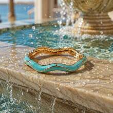 ORNAPEADIA 1pc Women's Gold-Plated Turquoise Enamel Open Bangle Bracelet, Versatile Beach & Daily Wear Accessory, Suitable For Gift - SZ60882-2 - View 4