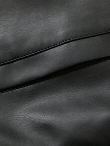 Men's Black PU Leather Jacket With Turn-Down Collar, Dual Zipper Chest Pockets, Short Length, Spring/Autumn Vintage Workwear Style Faux Leather Jacket, Casual Business Commute Top - Black - View 8