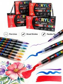 24/36/48/60/72/120/168/240/288/366/418 Colors Acrylic Marker Pen Set, Direct Liquid Soft Tip Painting & Graffiti Pens, Vibrant Colors, Strong Coverage, Perfect For Back To School; Soft & Smooth Tips, Suitable For Painting, Marking, Student Art Learning, Drawing, Craft Making And Office Use - Multicolor - View 6