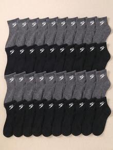 20 pares de calcetines deportivos de tobillo para niños y niñas, regreso a la escuela, con estampado de letra NICE y rayo, cómodos y suaves, paquete negro y gris, 1-16 años - Multicolor - Ver 5