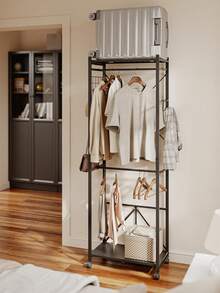 SoBuy | Freestanding Coat Rack White | Rolling Garment Rack With Wheels | Mobile Wardrobe Organizer Metal | 60*32*175 Cm | Load Capacity 40 Kg | KLS21-W - Black - View 1