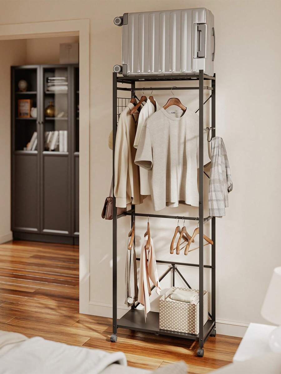 SoBuy | Freestanding Coat Rack White | Rolling Garment Rack With Wheels | Mobile Wardrobe Organizer Metal | 60*32*175 Cm | Load Capacity 40 Kg | KLS21-W - Black - View 1