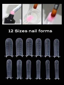 48PCS Dual Nail Forms Set T-Shape Quick Building Poly Nail Gel Nail Extension Molds With Scale 12 Sizes Full Cover Clear Nail Art Tools For Manicure Fingernails Extend - Clear - View 3