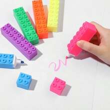 Building Block Shaped Fluorescent Highlighter Pen, Cartoon Fluorescent Marker, Handheld Pen, Creative Shaped Fluorescent Pen, First Day Of School - Multicolor - View 1