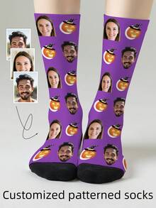 1 Pair Customized Face Pattern Socks, Personalized Photo Socks, Custom Printed Socks, Funny Face Socks, Custom Pattern Socks, Print Any Face Pattern On Socks, Anniversary Gift, Valentine's Day Gift, Unique Birthday Gift, Personalized Collectible - Multicolor - View 10