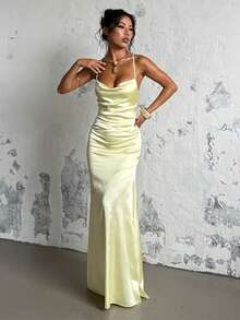 1pc Solid Color Elegant Knit Fabric Backless Dress Beach Summer - Green - View 1