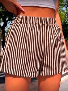 Women Two-Piece Outfits - 2 Playera Blanca con Short Rayas Café con Beige - View 8