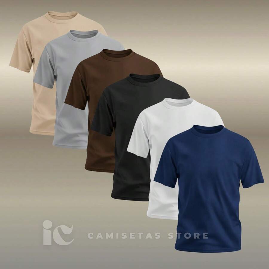 Kit 6 Camiseta Masculina Básica 100% Algodão Unissex Casual - 6 coloridas - Visão 1