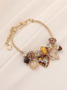 1 pieza Pulsera DIY con colgante de corazón con cuentas, cactus y piña con estampado de leopardo salvaje sexy, adecuada para uso diario casual, fiesta y discoteca de mujeres - Multicolor - Ver 9