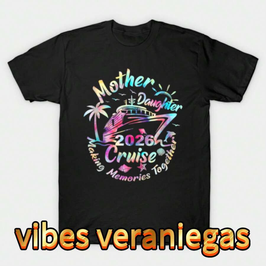 Unisex Sunset Coast Landscape Print Crew Neck Short Sleeve Summer Resort Basic Street Tee Summer Outfit Women Tops Summer Vacation - 黑色 - 查看 1
