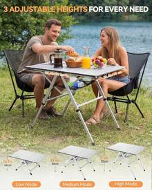 Sportneer Tragbarer Klappbarer Campingtisch mit Zwei Platten, Schnellöffnung, Verstellbare Höhe von 41,9 bis 70,1, 89,9 x 60,9, Leichter Aluminiumtisch, Griff und Schultergurt für Picknicks ARL7 - Silber - Übersicht 6