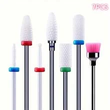 Kit com 7 Peças de Cabeças de Lixamento de Unhas de Cerâmica, Brocas Rotativas de Precisão Resistentes ao Calor com Escova de Poeira para Todos os Tipos de Trabalho de Refinamento de Superfície de Unhas - Multicolorido - Visão 11