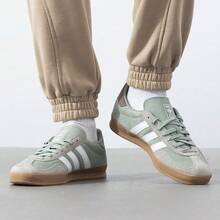 Adidas Originals GAZELLE INDOOR Leather Fashionable Comfortable Low-Top Sneakers Unisex Green-Grey - Greenish-gray - View 2