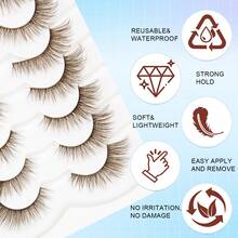 7 Pairs Natural Brown False Eyelashes, Cartoon Style Eyelashes, Lightweight Dramatic Cartoon Style Eyelashes, Natural Eyelash Extension, For Makeup - 棕色 - 查看 2
