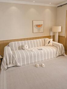 1 Stück Chenille Jacquard vertikale Streifen Fischgrätmuster Sofa Überwurf Decke, moderner minimalistischer Stil, exquisite Quastenverzierung, haustierfreundlich kratzfest, langanhaltend reißfest maschinenwaschbar, staubdicht Sofabezug, Ganzjahres-Sofaüberwurf, geeignet für Schlafzimmer, Wohnzimmer, Außenbereich, 1-4 Personen gerade oder L-förmige Sofas, Boho, Sofabezug, Couchbezug - Khaki - Übersicht 3