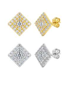 ORSA JEWELS 1 Pair 925 Sterling Silver 14k Gold Round Cut Moissanite Stud Earrings Classic Jewelry For Women, Men Summer Beach, Vacation And Casual Wearing - MOE25 - View 6