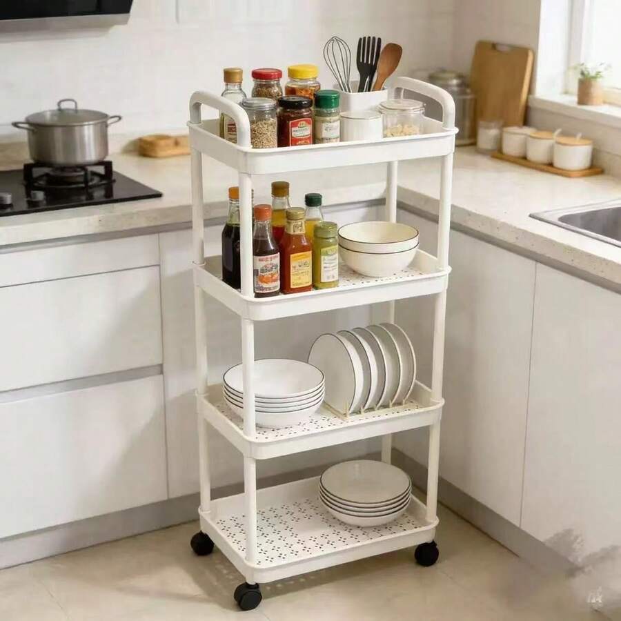1pc Multi-Layer Pull-Out Storage Cart, Divided Storage, Flexible Pull-Out Design, Easy Assembly, Heavy Duty, Waterproof & Moisture-Proof, Easy To Clean, Space-Saving, Open Design, Suitable For Kitchen, Bathroom, Living Room, Bedroom And Other Spaces - Multicolor - View 1