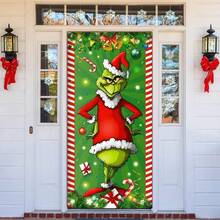 The Grinch Green Christmas Door Cover Welcome Birthday Party Decorations Winter Holiday Front Porch Banner For Indoor Outdoor Home Decor - Multicolor - View 1