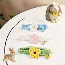 1pc Adjustable Hand-Woven Rabbit Collar & Bandana With Bell - Soft Suitable For Rabbits, Cute Kitty Necklace For Small Pets, Bell Collar For Hutch, Carrier, Daily Wear, Pet Accessory - Multicolor - View 5