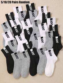 5/10/20 Pairs Kids Twill Street Style Socks, Back To School Season, Autumn, Short Socks, Girls Socks, Boys Socks, First Day Of School - Multicolor - View 1