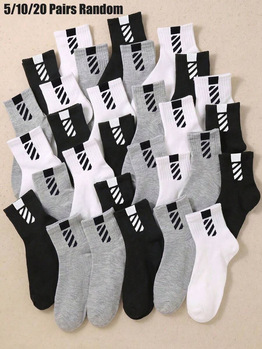 5/10/20 Pairs Kids Twill Street Style Socks, Back To School Season, Autumn, Short Socks, Girls Socks, Boys Socks, First Day Of School - Multicolor - View 1