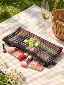Colorful Striped Zipper Makeup Bag, Fresh Lemon "Italy" Letter Pattern Design, Transparent Mesh Makeup Bag, Foldable Storage Bag, Portable Stationery Bag, Multi-Functional Storage Bag, Travel Storage Supplies, Suitable For Travel, Beach, Holiday, Student Back To School, Office, Gift And Daily Use, Unique Party Gift, Back To School Gift, Birthday Gift, Travel Gift, Best Teacher's Day Gift - Multicolor - View 9