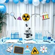 Guirnalda de Bandera con Tema de Laboratorio de Ciencias, 10 Tipos de Recortes de Dibujos Animados de Laboratorio, Vasos de Precipitado, Señal de Radiación, Gafas, Microscopio, Átomo, Llama, Advertencia, Decoración Colgante para Fiesta de Cumpleaños de Científico, Decoración de Aula, Accesorios de Fiesta, Recuerdos de Fiesta - Multicolor-A - Ver 5
