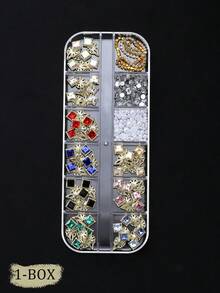 1 Caja de Encantos para Uñas Suministros de Uñas Lujo Ligero Cuadrado Francés Cadena de Diamante Encantos para Uñas, Suministros de Uñas Metálicas Dulces de Lujo Ligero Francés, Gemas de Uñas con Strass Brillantes, Adecuado para Accesorios Multifuncionales DIY Decoración de Uñas - Multicolor - Ver 5