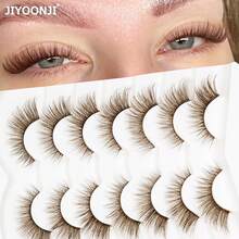 7 Pairs Natural Brown False Eyelashes, Cartoon Style Eyelashes, Lightweight Dramatic Cartoon Style Eyelashes, Natural Eyelash Extension, For Makeup - 棕色 - 查看 10